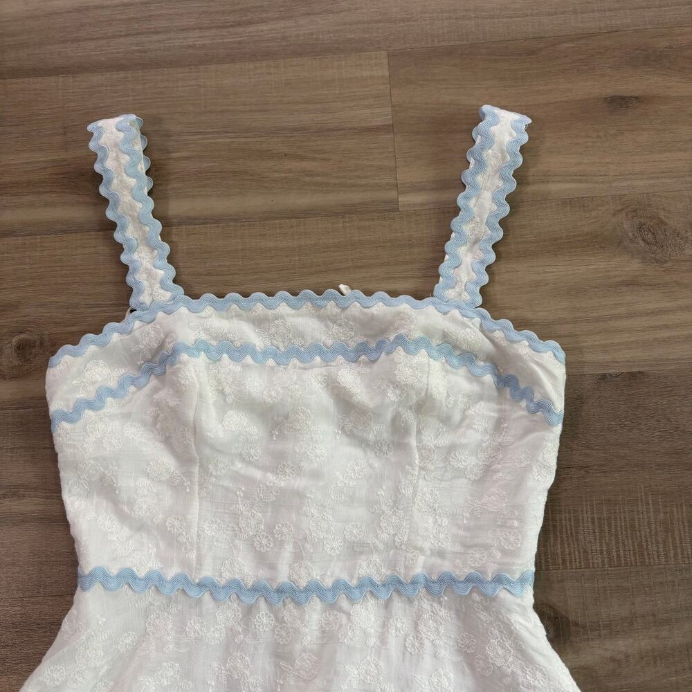 Altar'd State Lillian White Mini Dress Blue Scallop Women Size Medium - Picture 3 of 5
